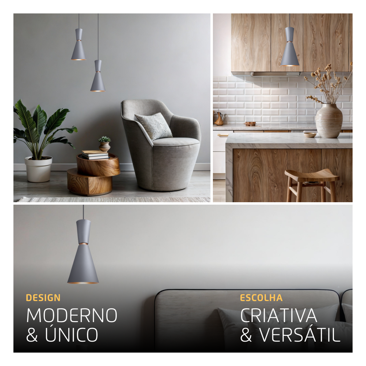 Pendente Lustre Luminária Moscou Cinza