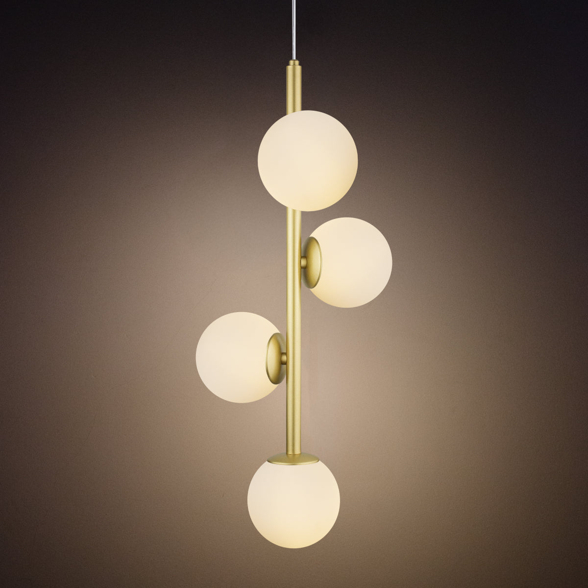 Luminária Pendente Galha Dourado 4 Globos Vidro Leitoso 12Cm