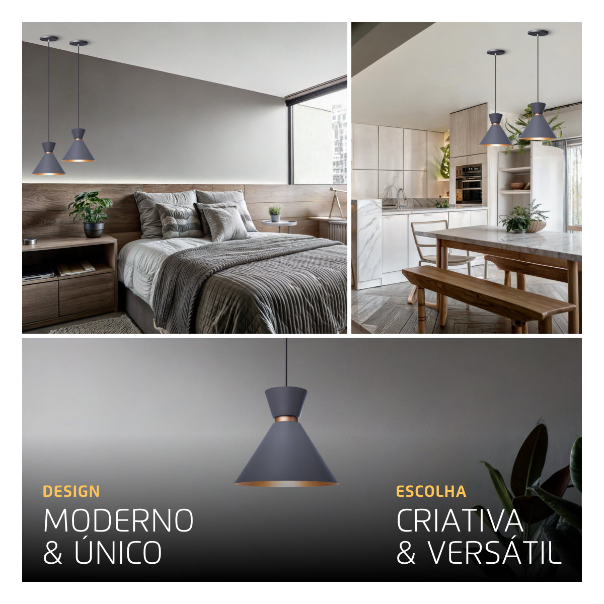 Pendente Lustre Luminária Berlin 23cm Cinza