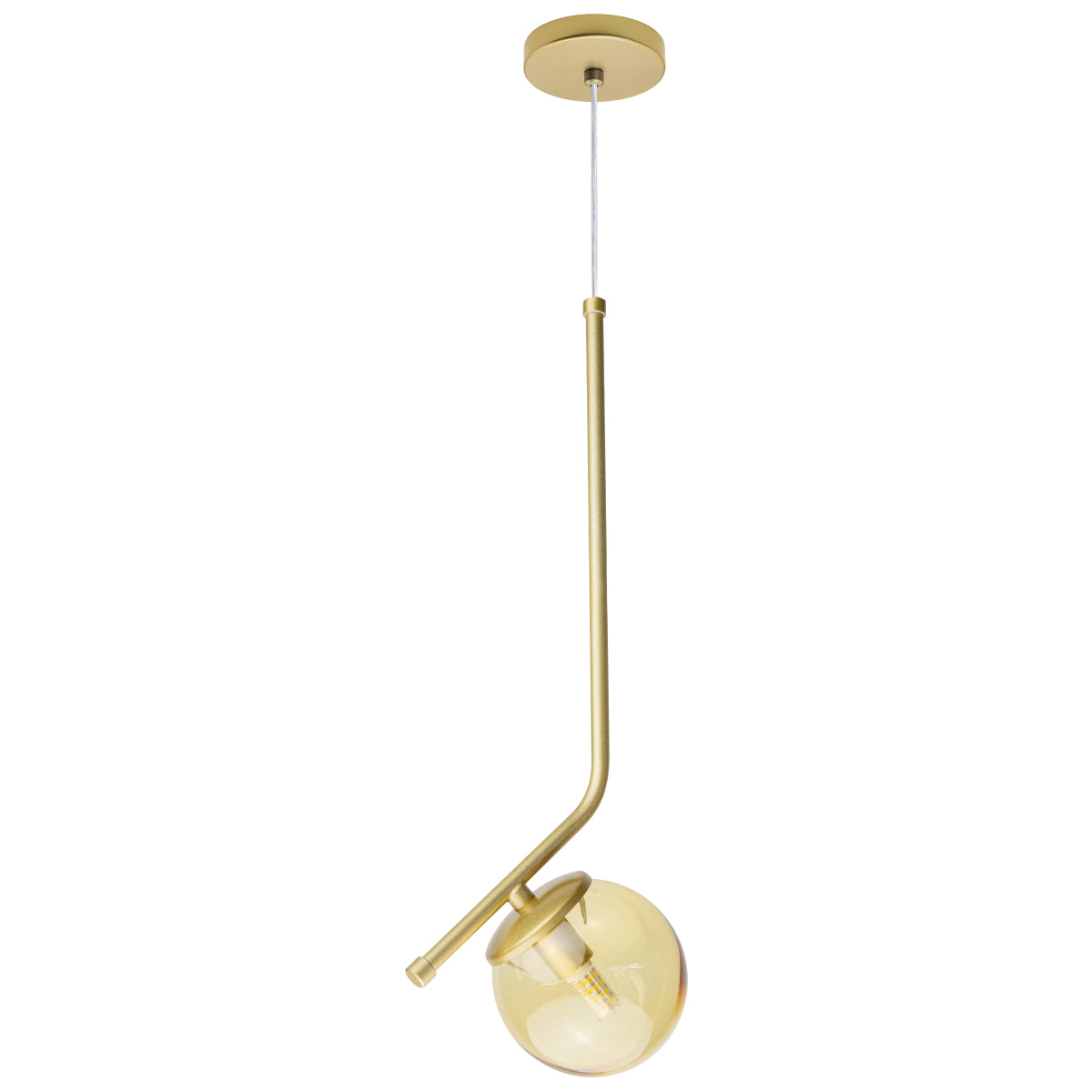 Luminária Pendente Stick Light Dourado Globo Âmbar 10Cm