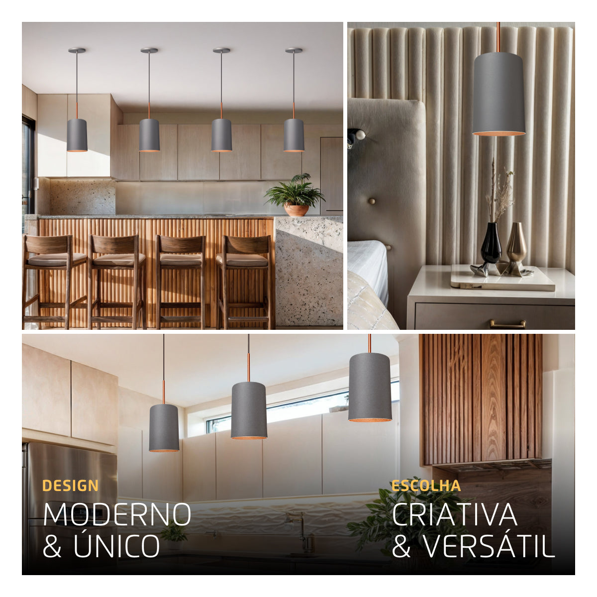 Pendente Lustre Luminária Veneza Cinza