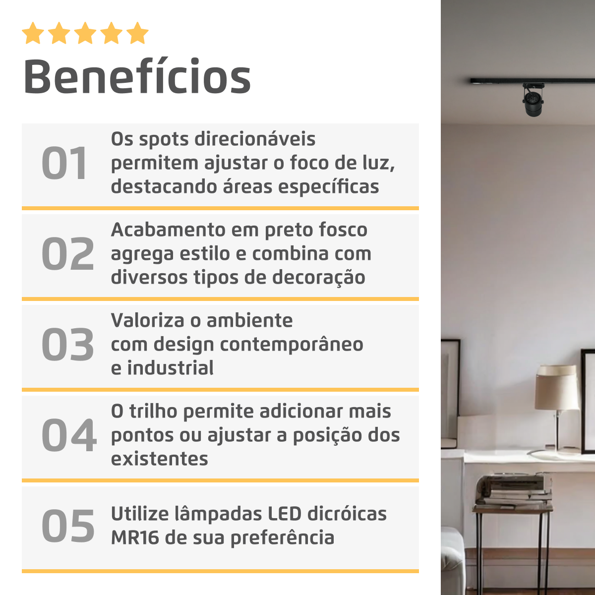 Trilho Eletrificado Preto 1m + 2 Spots GU10 Dicróica MR16