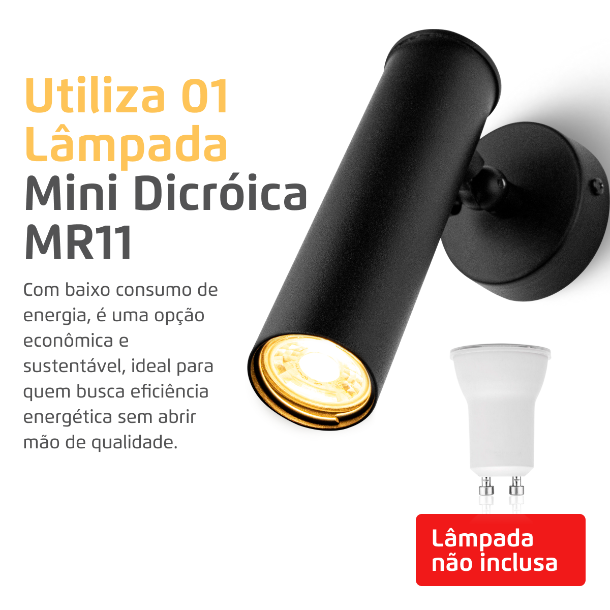 Arandela Spot Articulado Parede Head 15Cm Preto