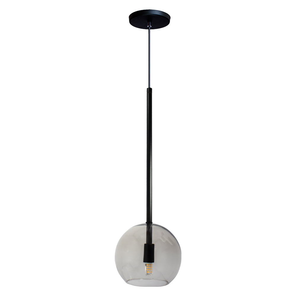 Pendente Lux Preto Globo Vidro Fumê + Led