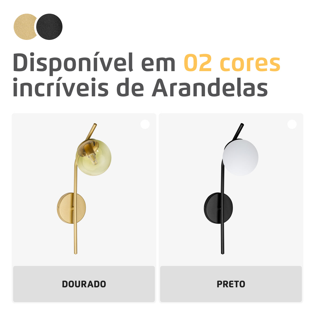 Arandela Parede Stick Light Preto Globo Leitoso 10Cm