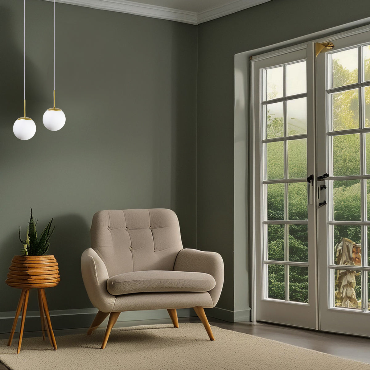 Luminária Pendente Jabuticaba Duplo Dourado Globo de Vidro