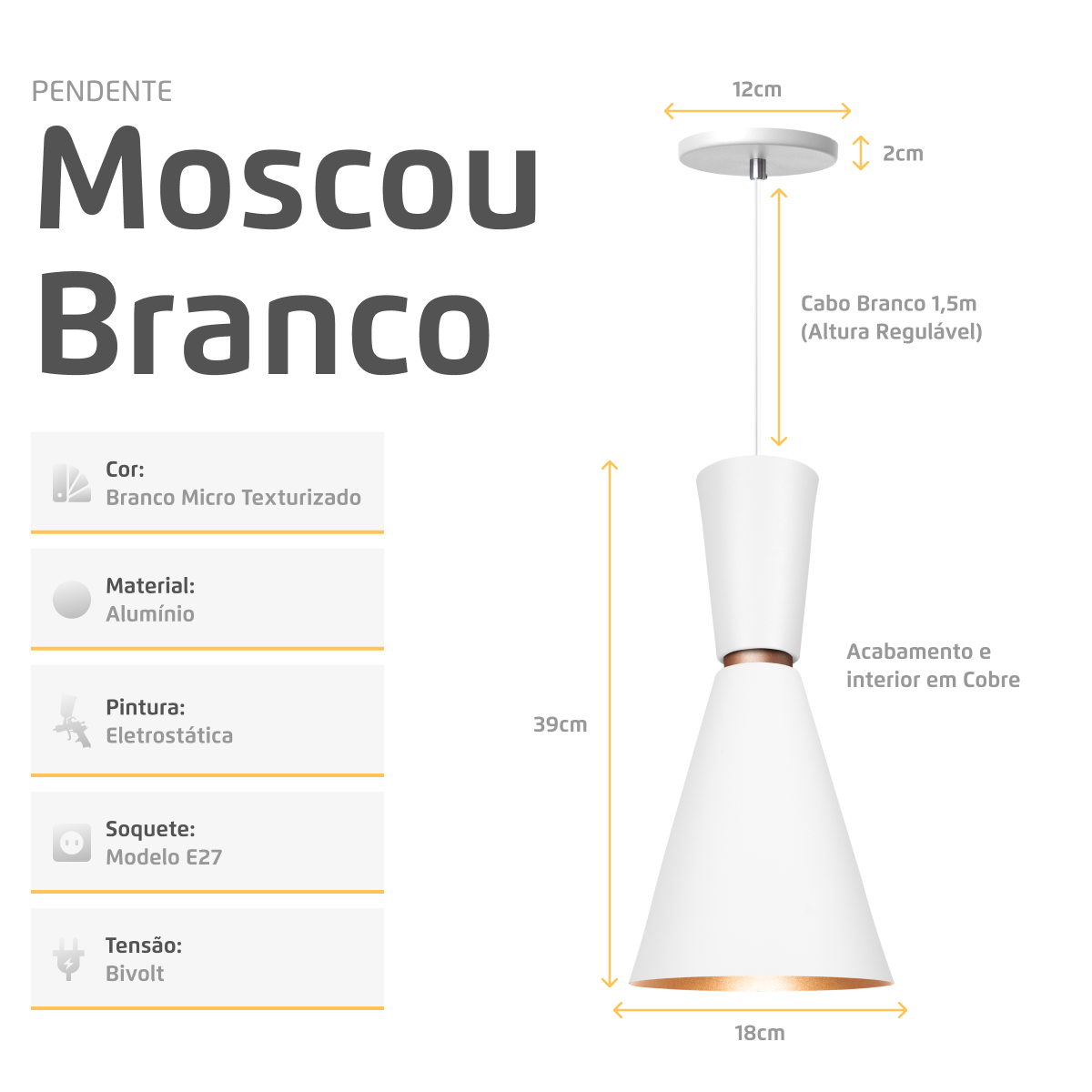 Pendente Lustre Luminária Moscou Branco