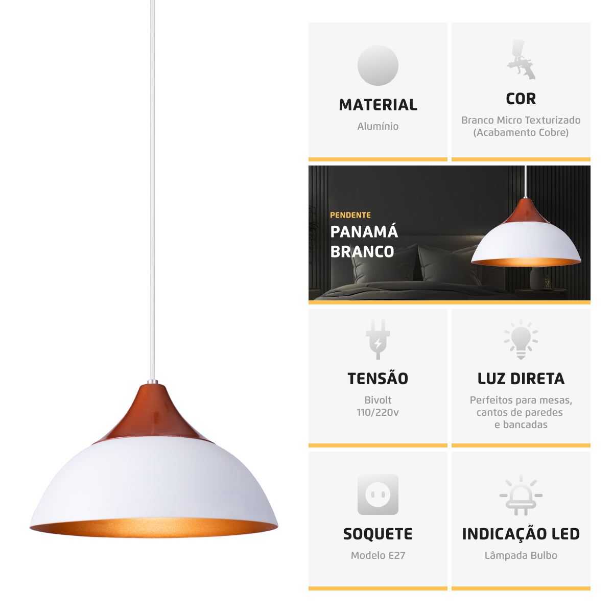 Pendente Lustre Luminária Panamá Branco