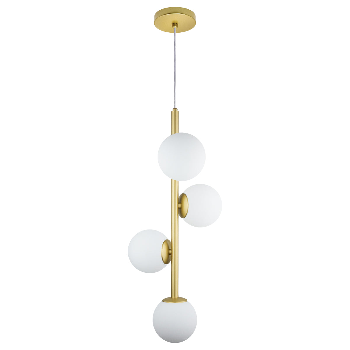 Luminária Pendente Galha Dourado 4 Globos Vidro Leitoso 12Cm