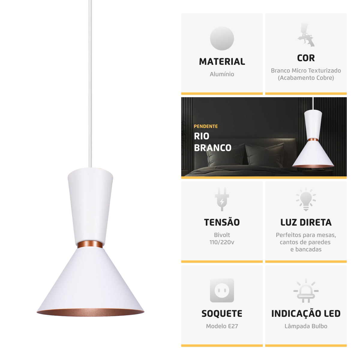Pendente Lustre Luminária Cone Rio Branco