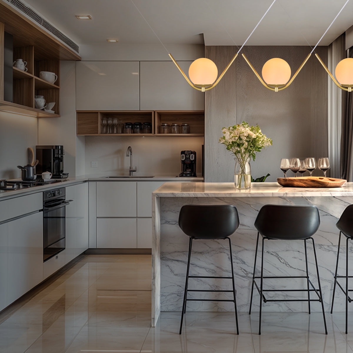 Luminária Pendente Balance Dourado Globo Vidro Leitoso 15Cm