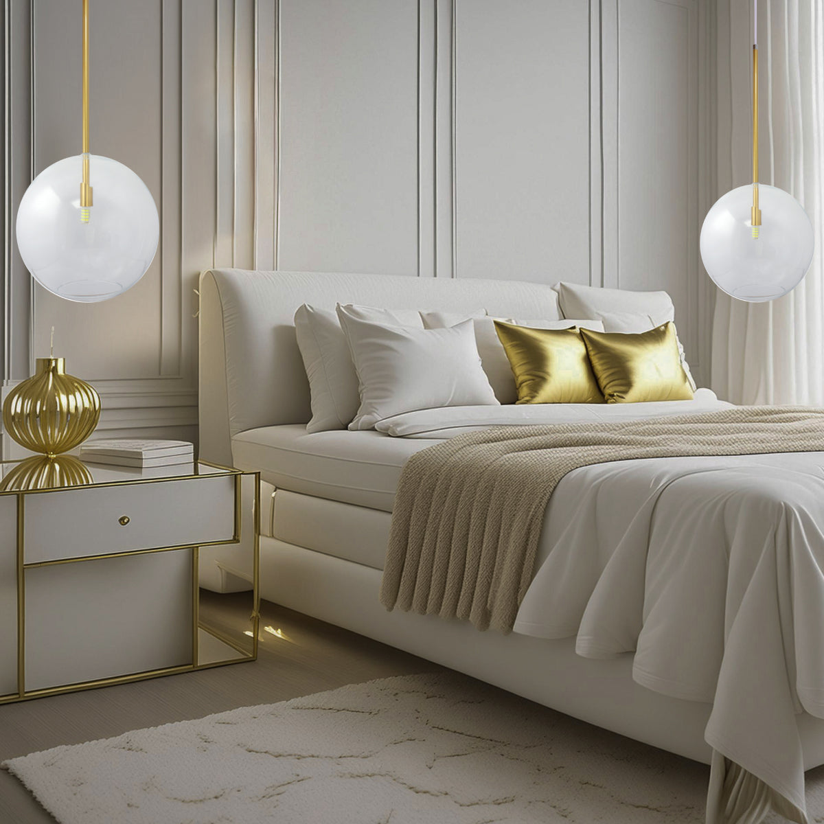 Pendente Lux Dourado Globo Vidro Cristal 25Cm + Led