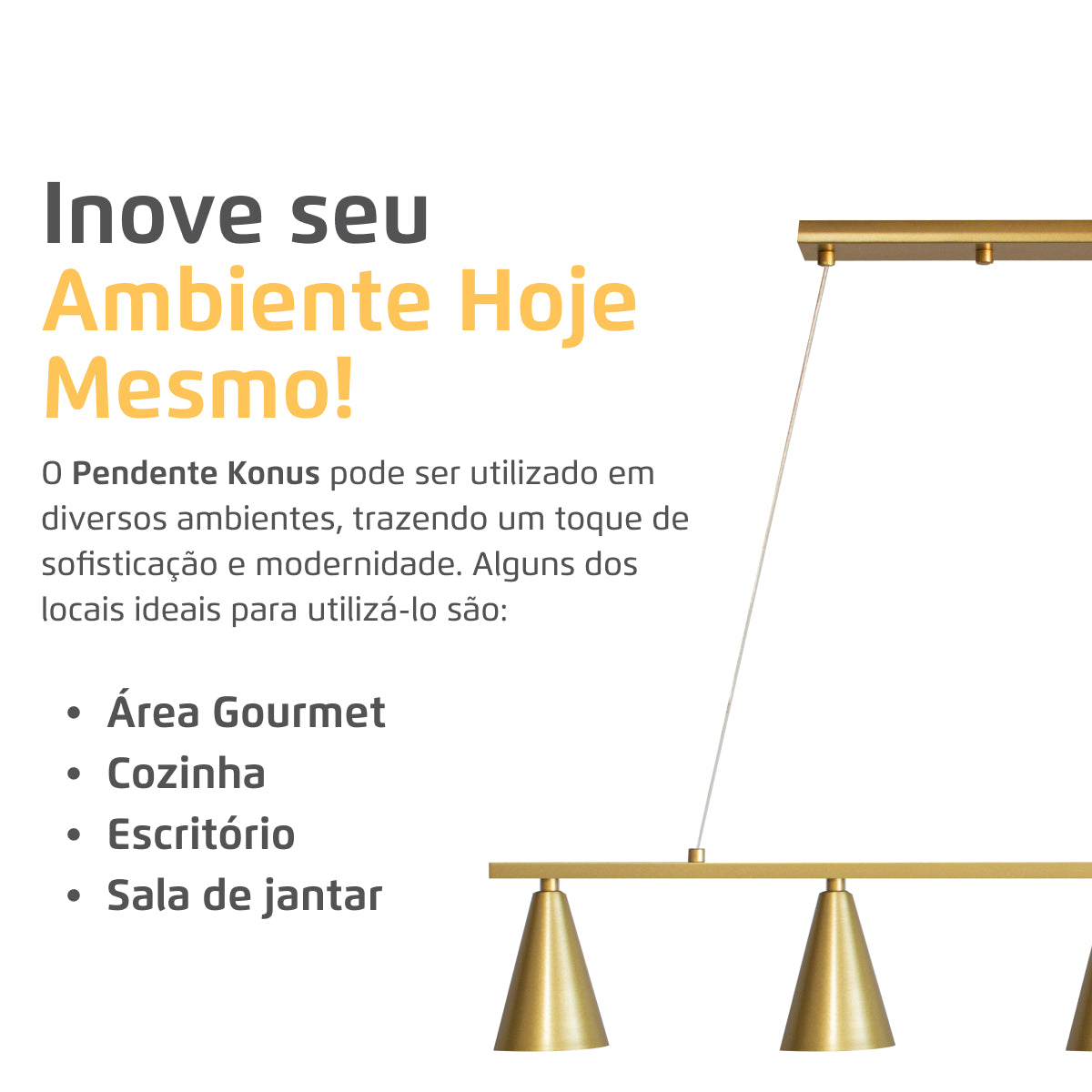 Luminária Pendente Retangular 4 Spots Konus Dourado 70Cm