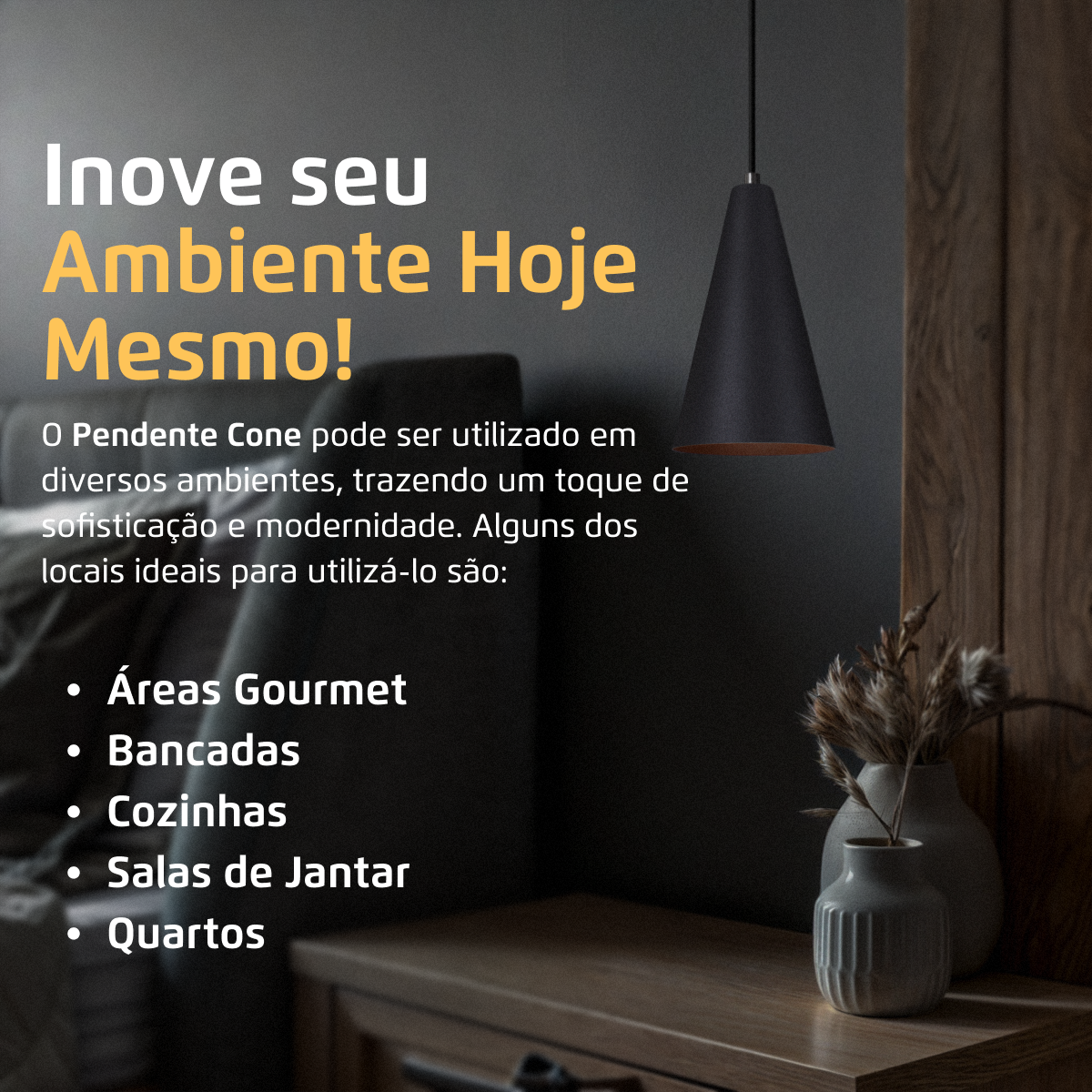 Pendente Lustre Luminária Cone Cinza