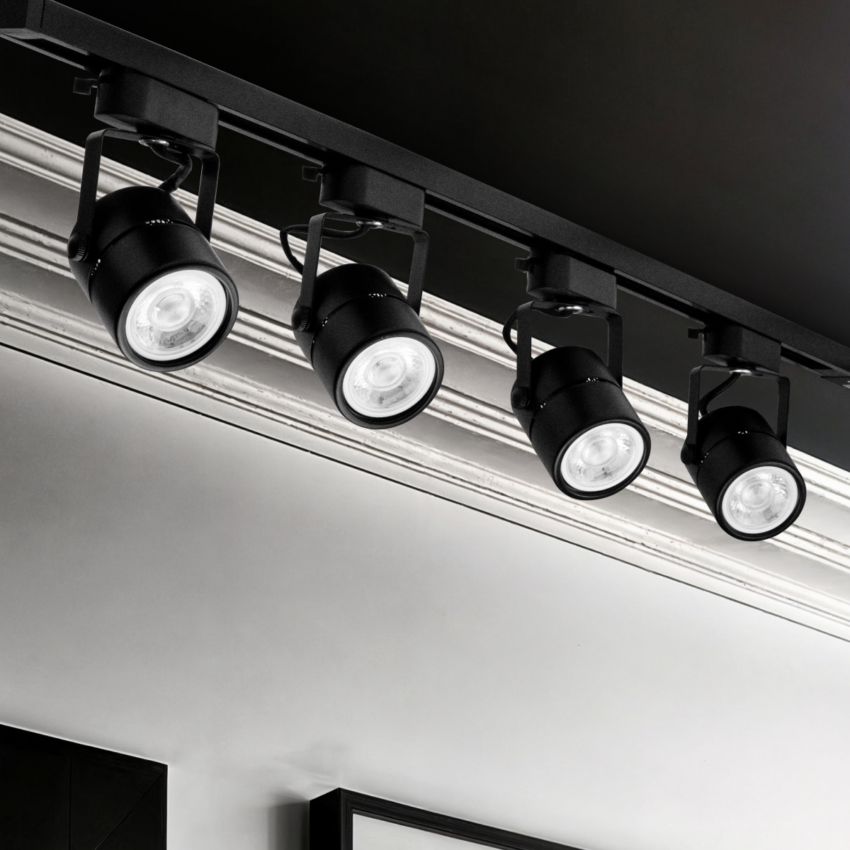 Trilho Eletrificado Preto 1m + 4 Spots GU10 Dicróica MR16