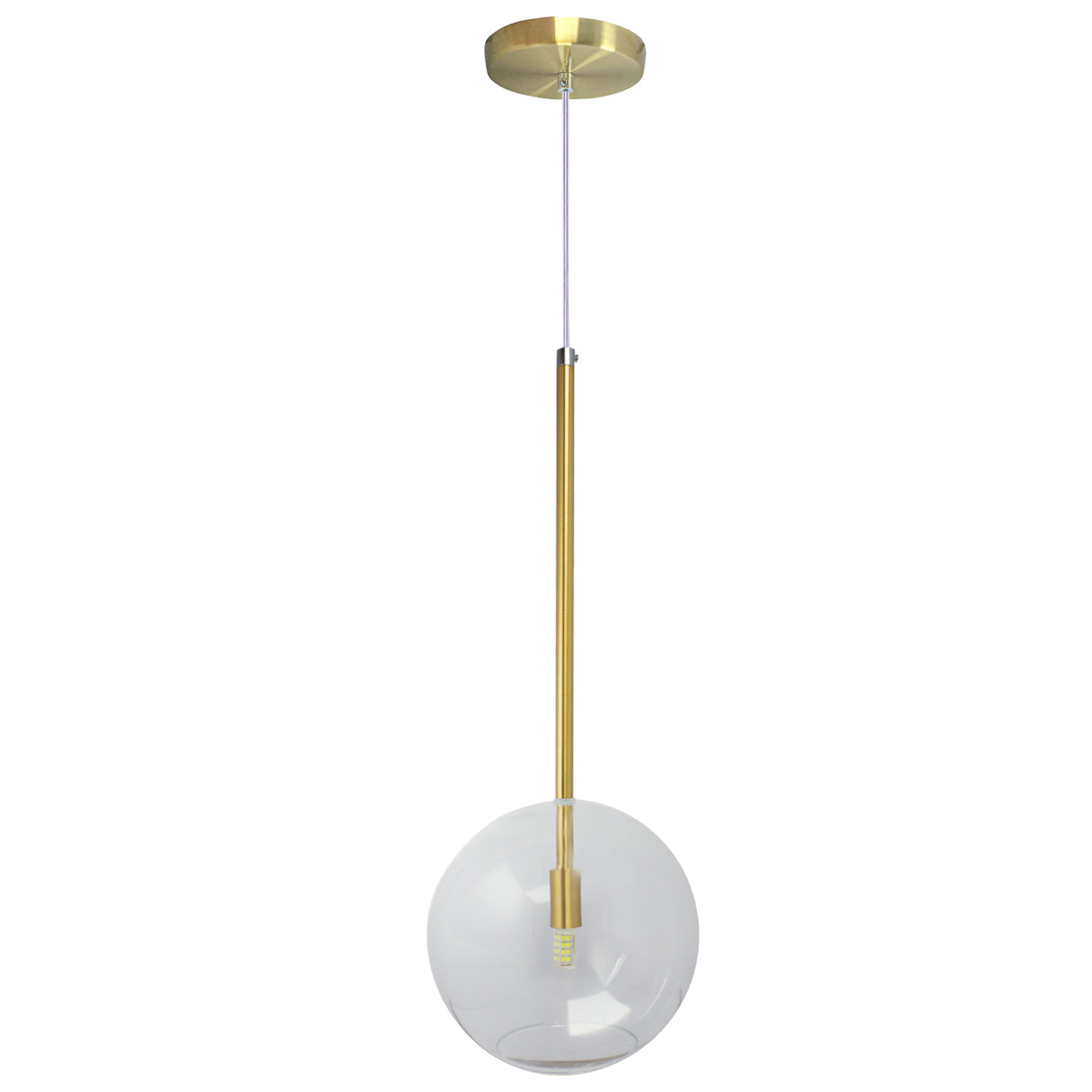 Pendente Lux Dourado Globo Vidro Cristal 20Cm + Led