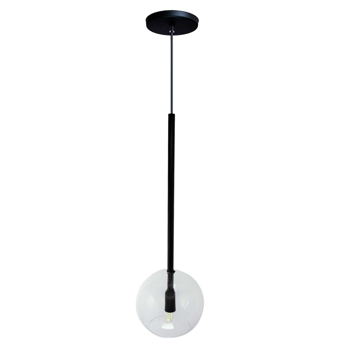 Pendente Lux Preto Globo Vidro Cristal + Led