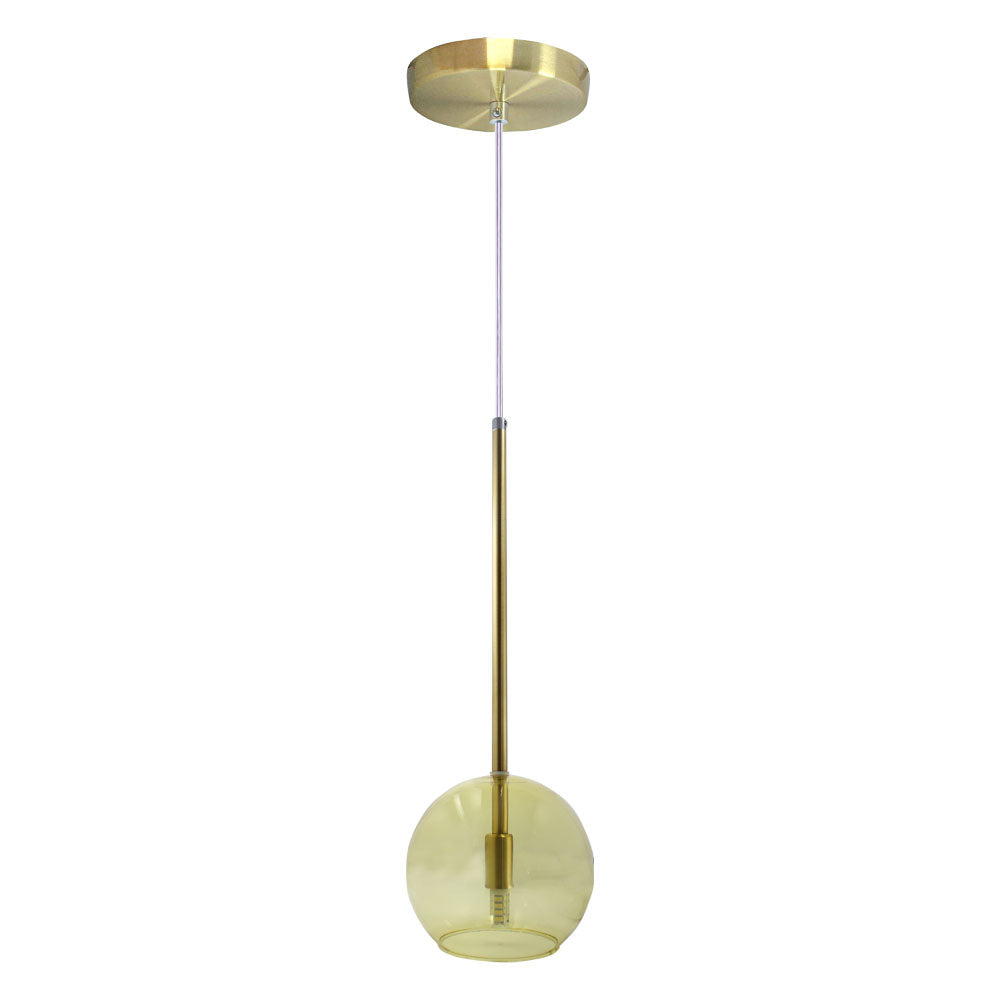 Pendente Lux Dourado Globo Vidro Âmbar + Led