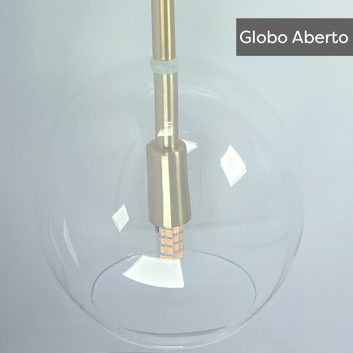 Pendente Lux Dourado Globo Vidro Cristal + Led