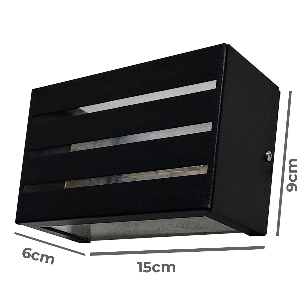 Arandela 2 Focos Efeito 3 Frisos Preta Externa Retangular Alumínio