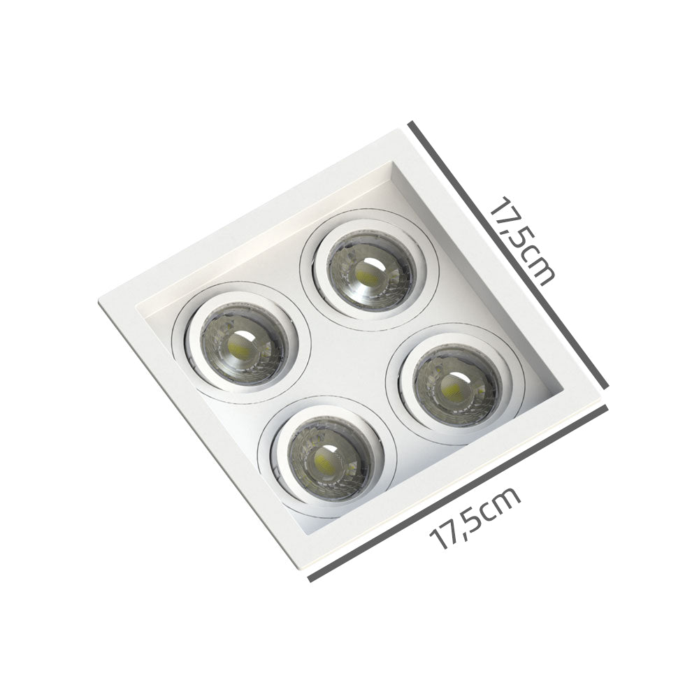 Spot Quadruplo Embutir Quadrado Recuado Mr16 Branco