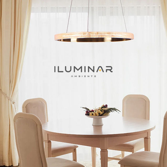 Luminária Pendente Oca Dourado 60Cm 32w 3000k Bella