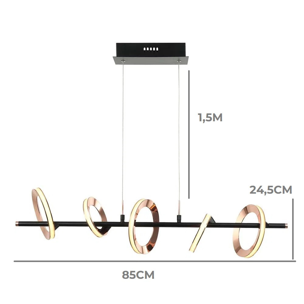 Luminária Pendente Ginga Rose Gold e Preto 27w 85CM Bella