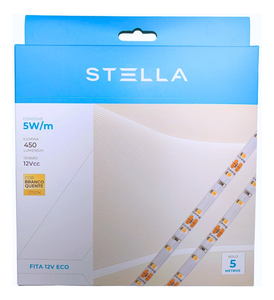 Fita Led Profissional Stella Eco 5W/M 12V IP20 5m 2700K Branco Quente
