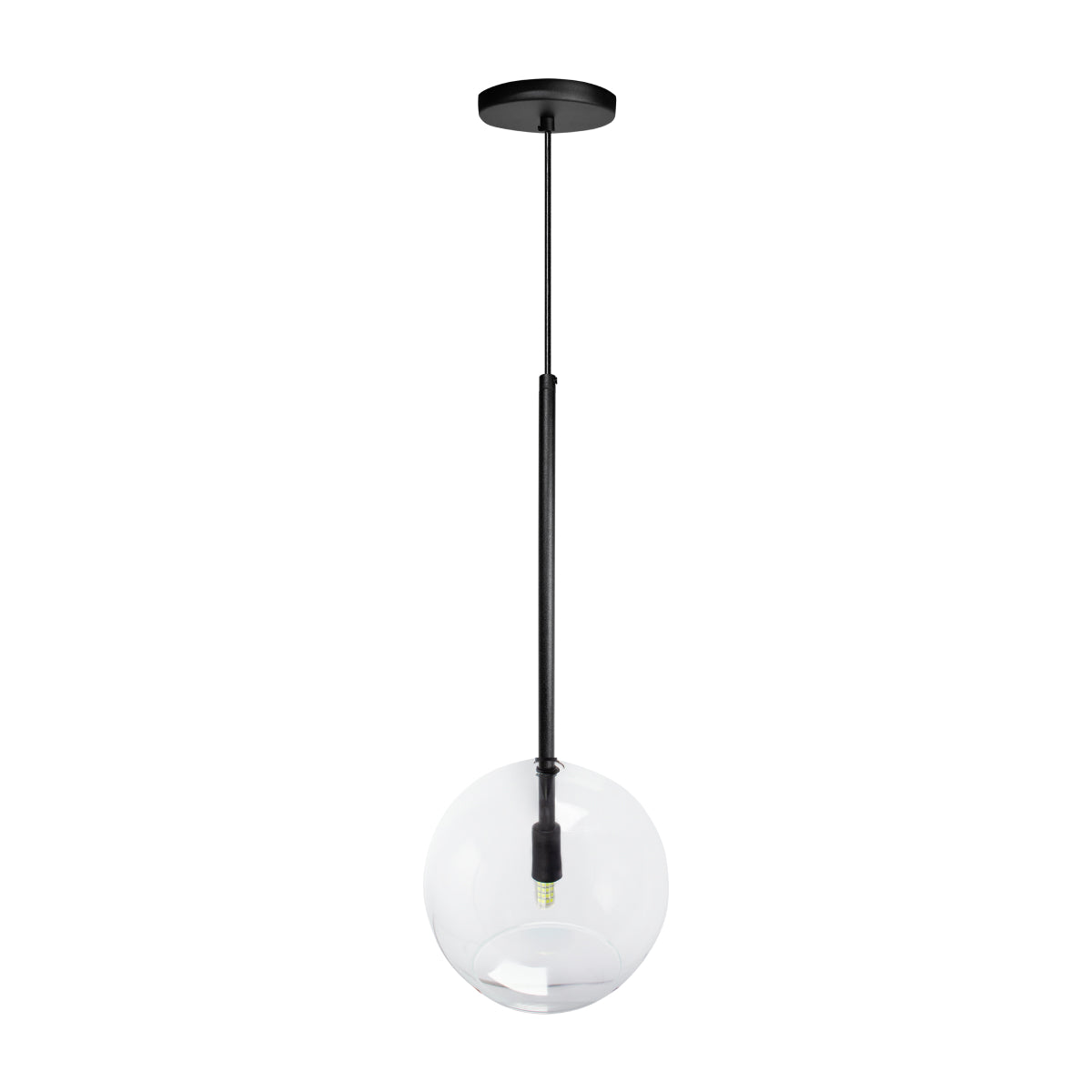 Pendente Lux Preto Globo Vidro Cristal 20Cm + Led