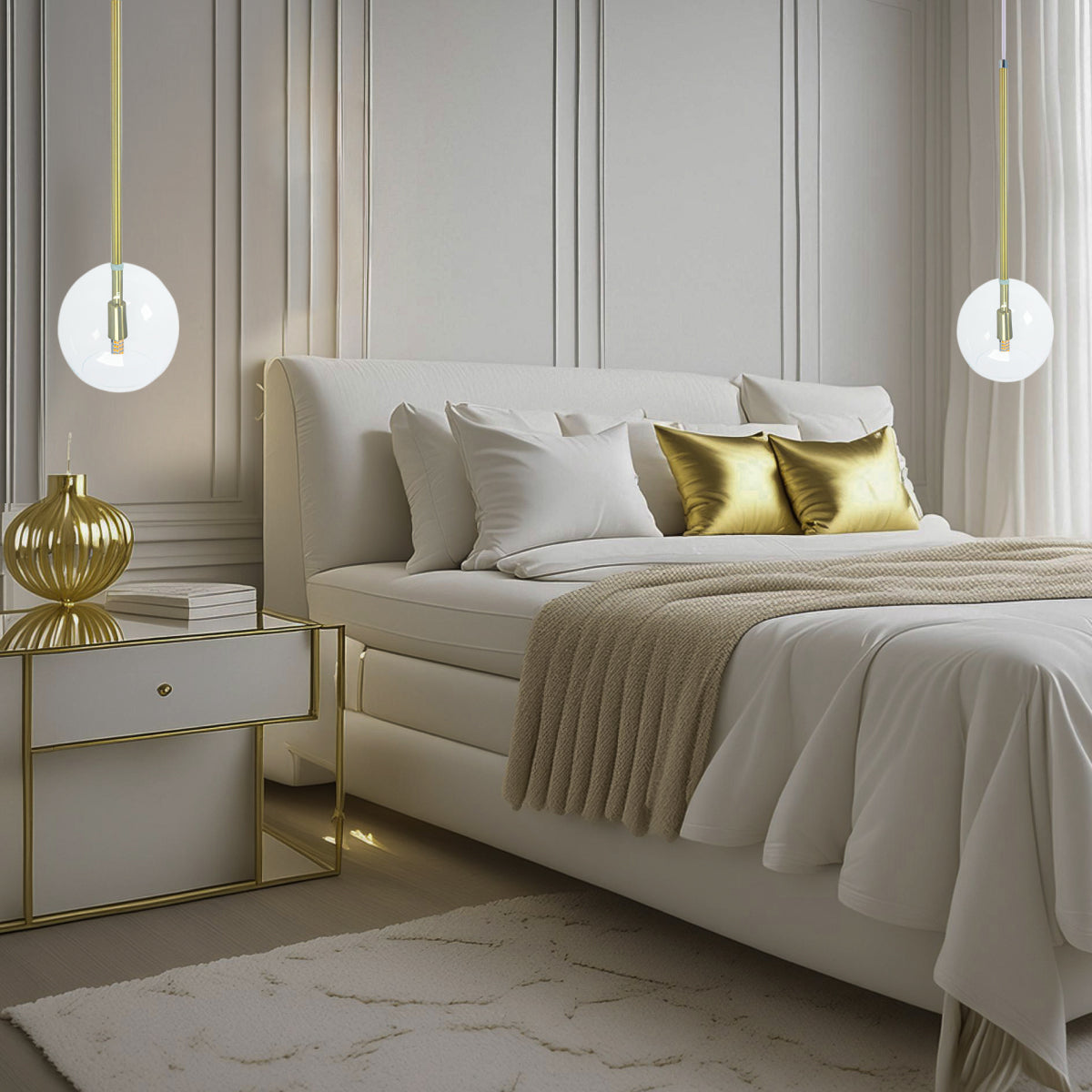 Pendente Lux Dourado Globo Vidro Cristal + Led