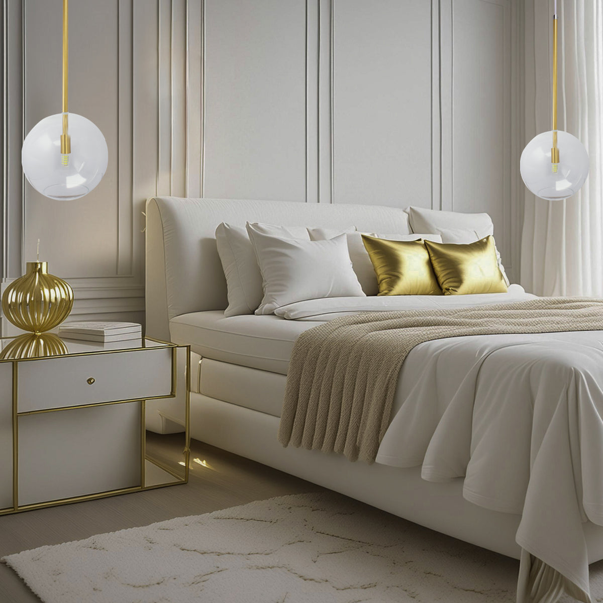 Pendente Lux Dourado Globo Vidro Cristal 20Cm + Led