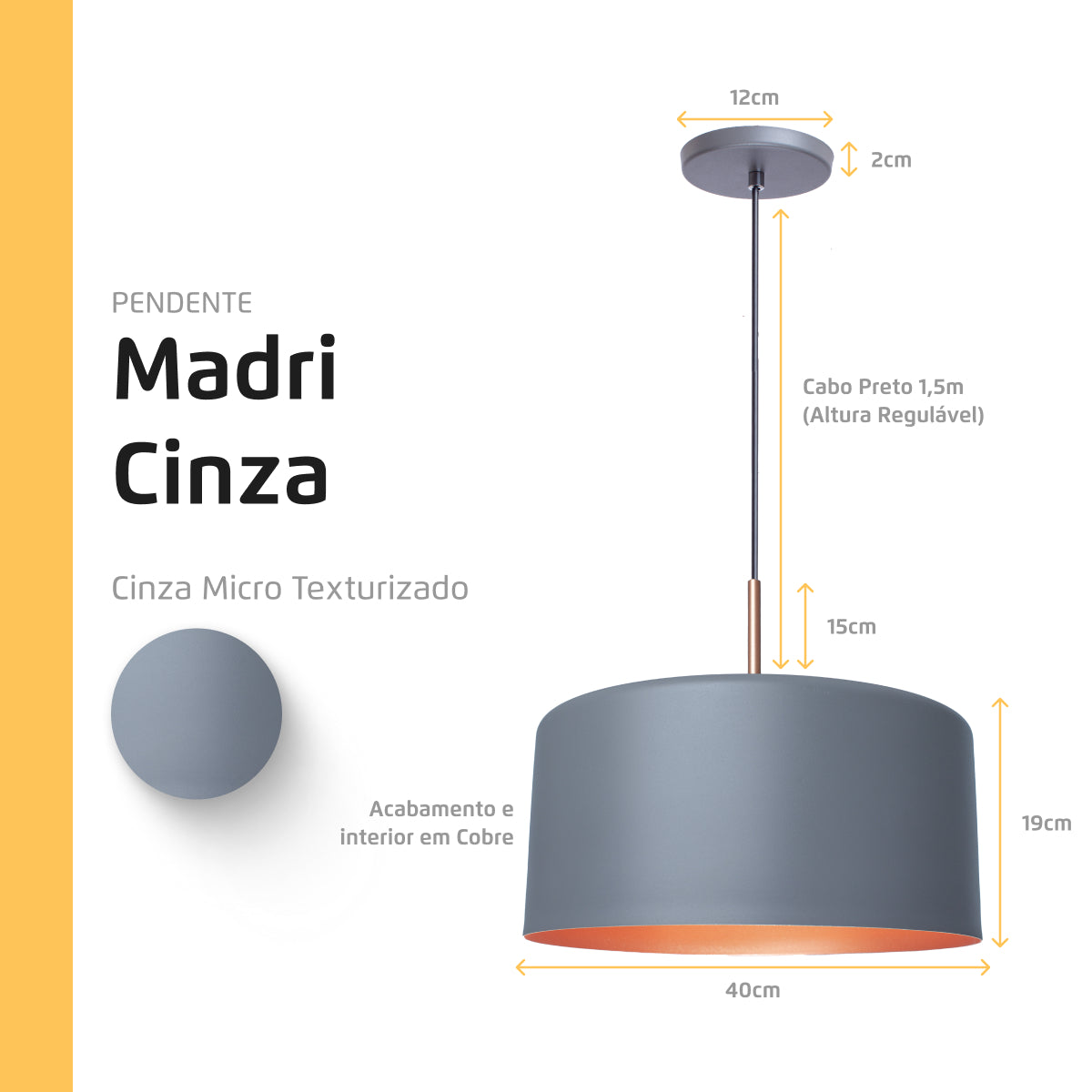 Pendente Lustre Luminária Madri Cinza