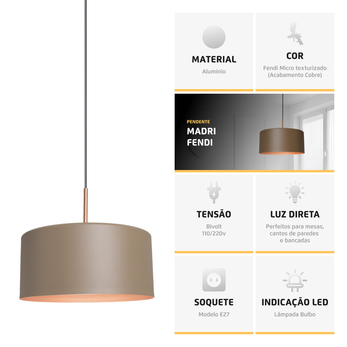 Pendente Lustre Luminária Madri Fendi