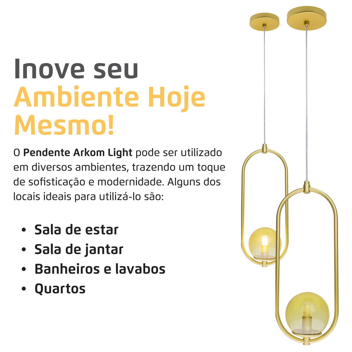 Luminária Pendente Arkom Light Dourado Globo Âmbar 10cm