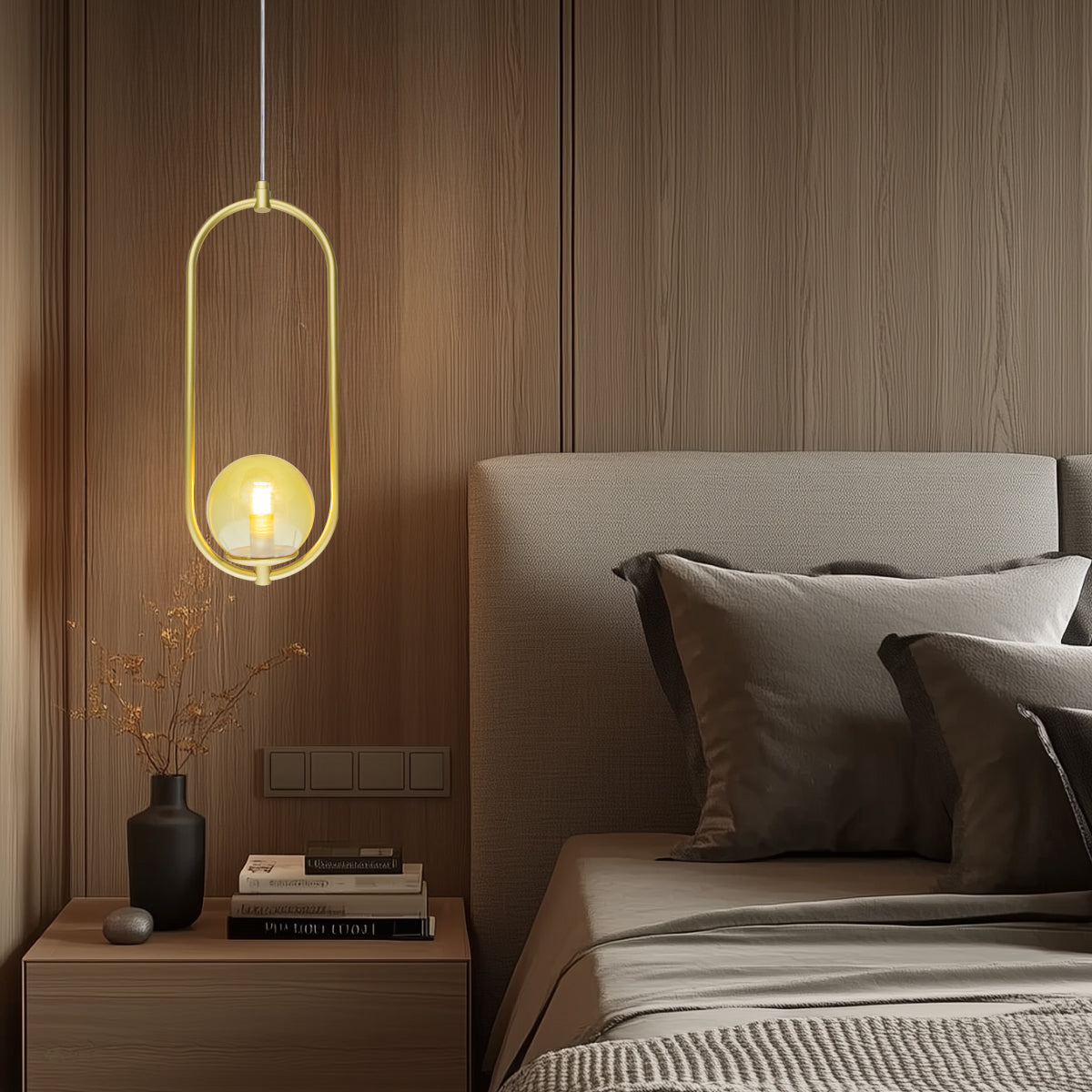 Luminária Pendente Arkom Light Dourado Globo Âmbar 10cm