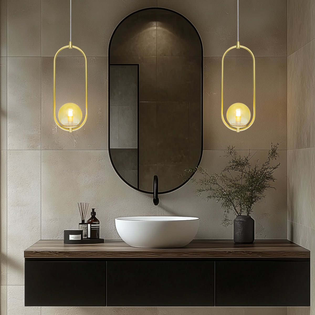 Luminária Pendente Arkom Light Dourado Globo Âmbar 10cm