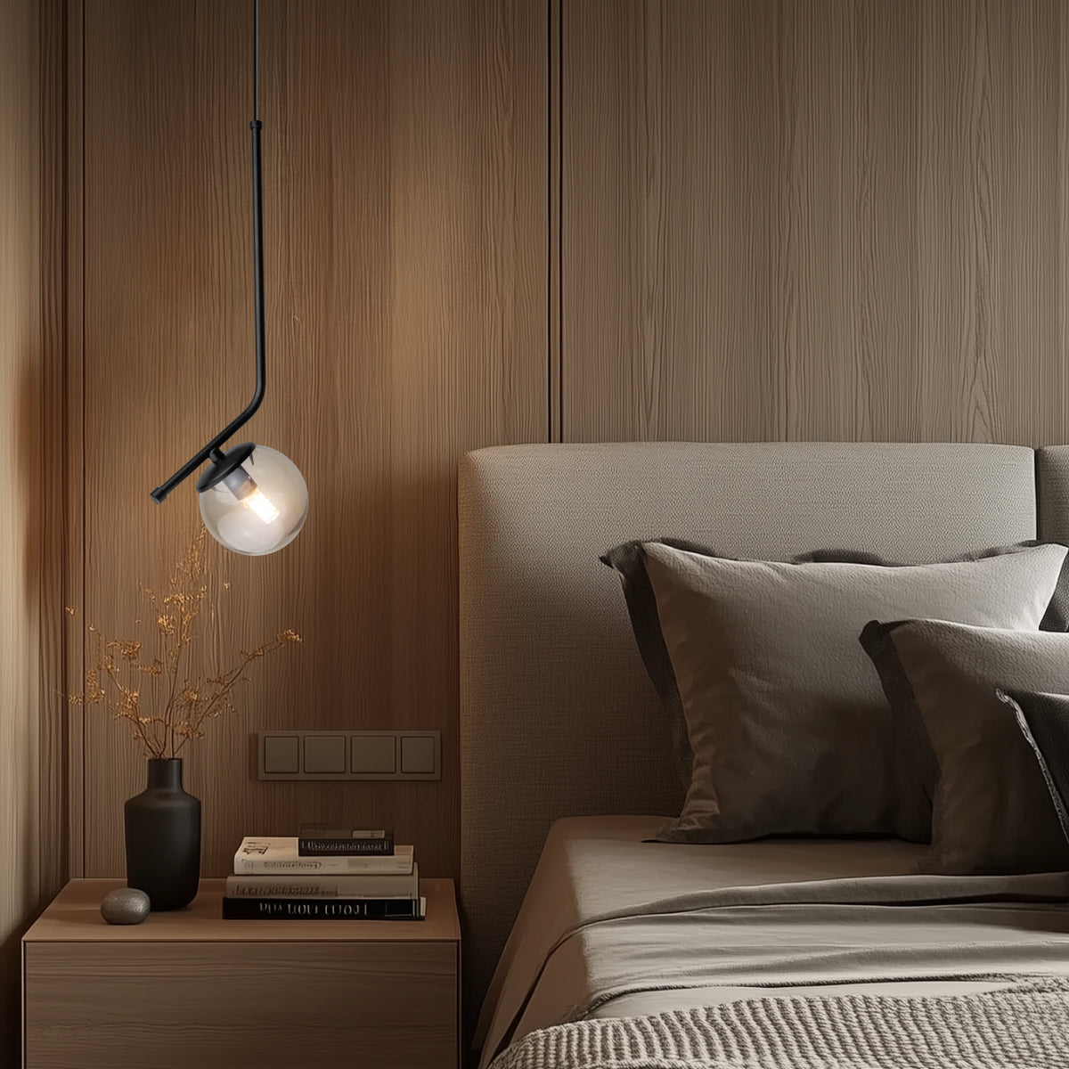 Luminária Pendente Stick Light Preto Globo Fumê 10Cm