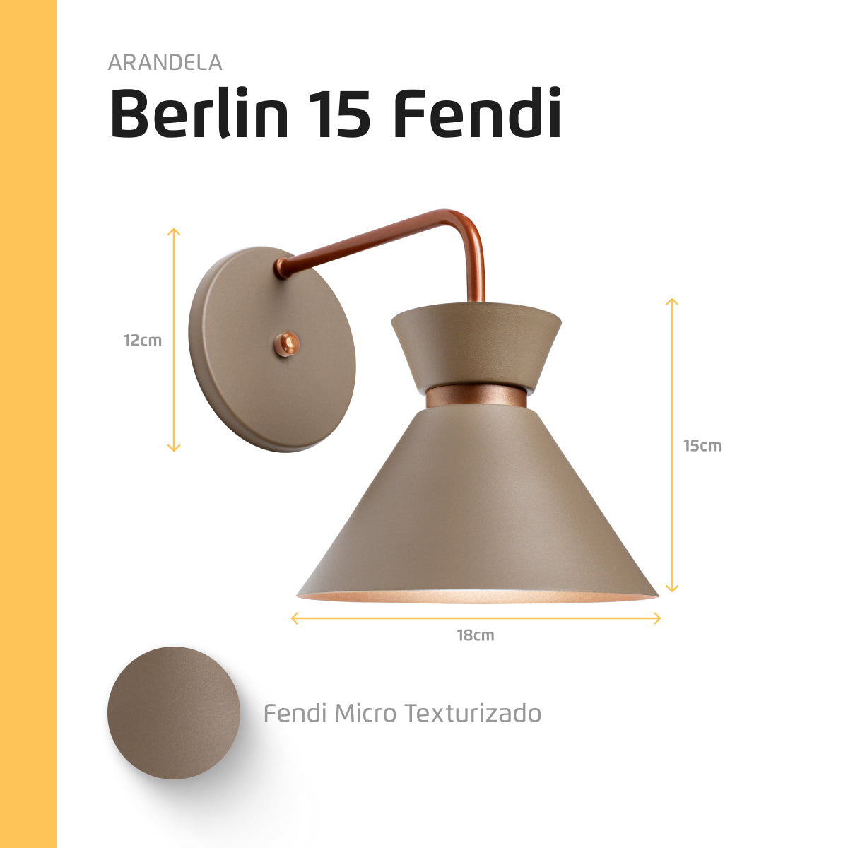 Arandela Parede Berlin 15cm Fendi C/ Cobre