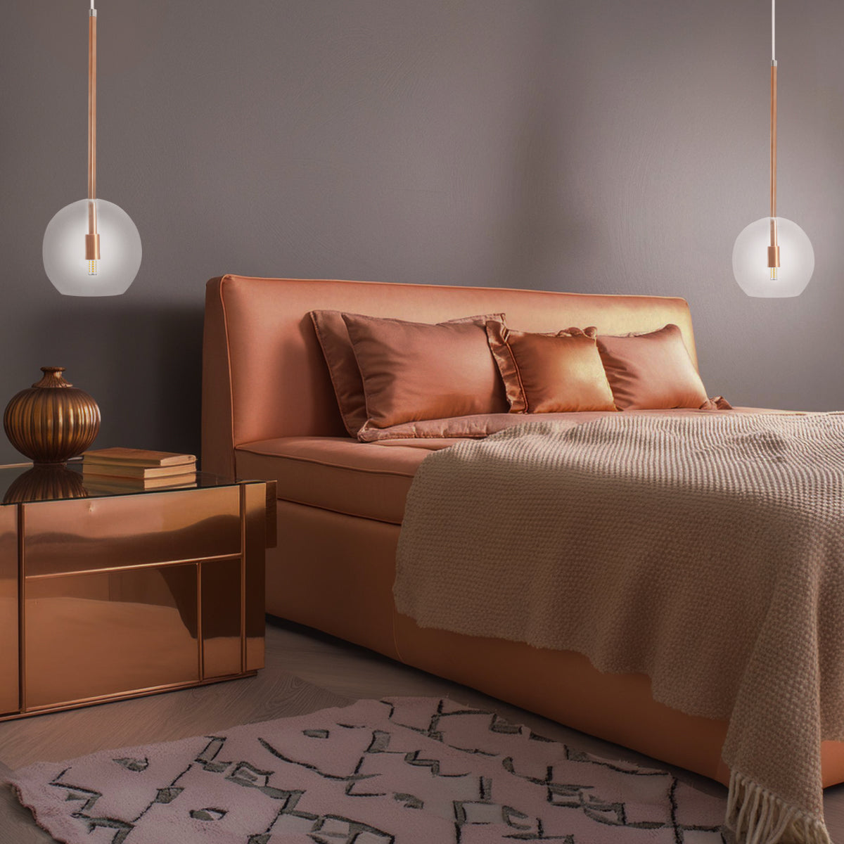 Pendente Lux Cobre Rose Gold Globo Vidro + Led