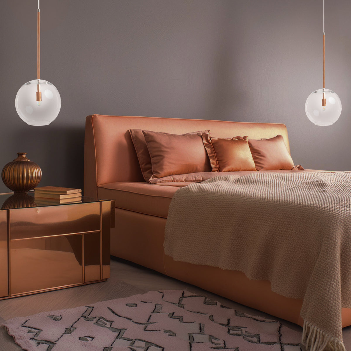 Pendente Lux Cobre Rose Gold Globo Vidro 20Cm + Led