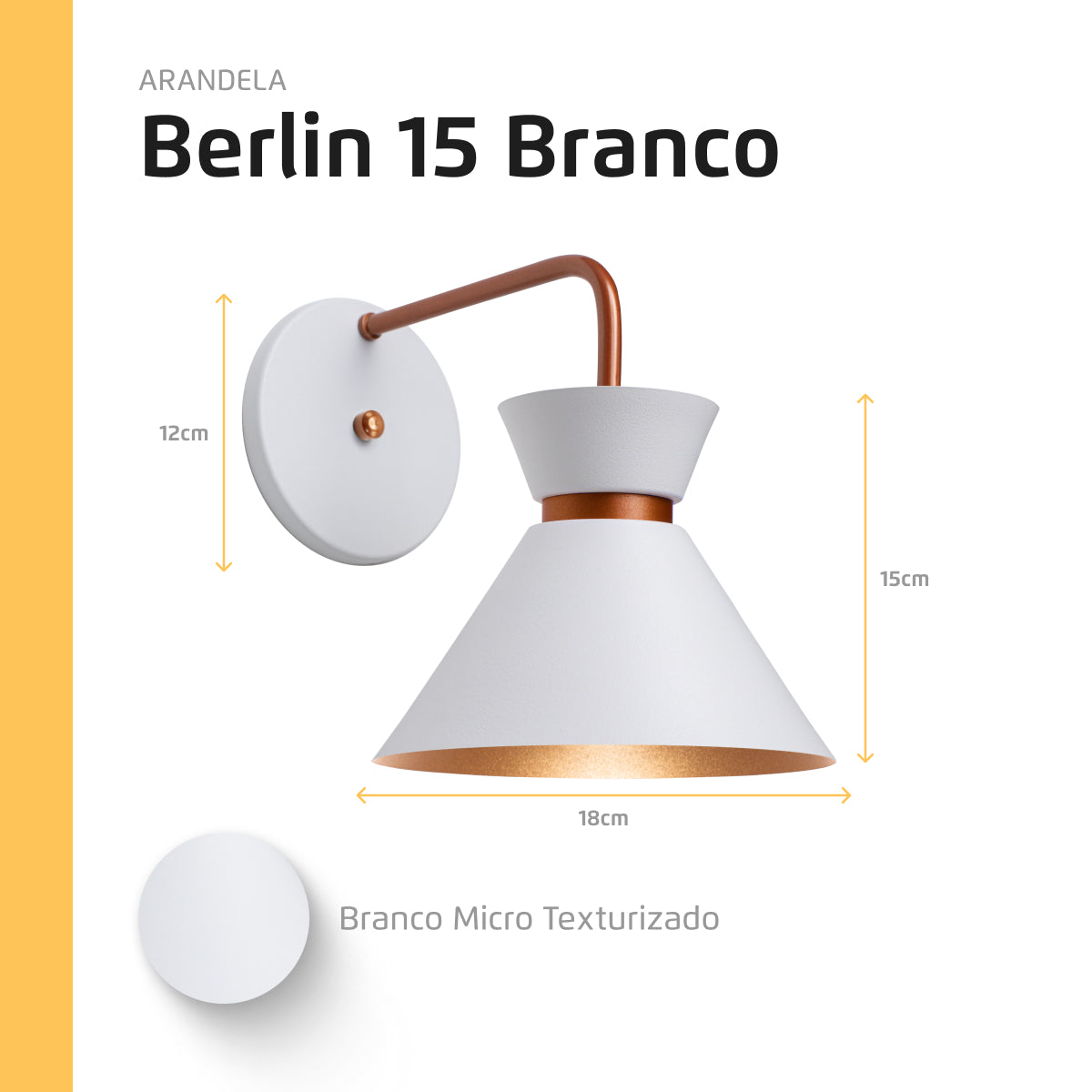 Arandela Parede Berlin 15cm Branco C/ Cobre
