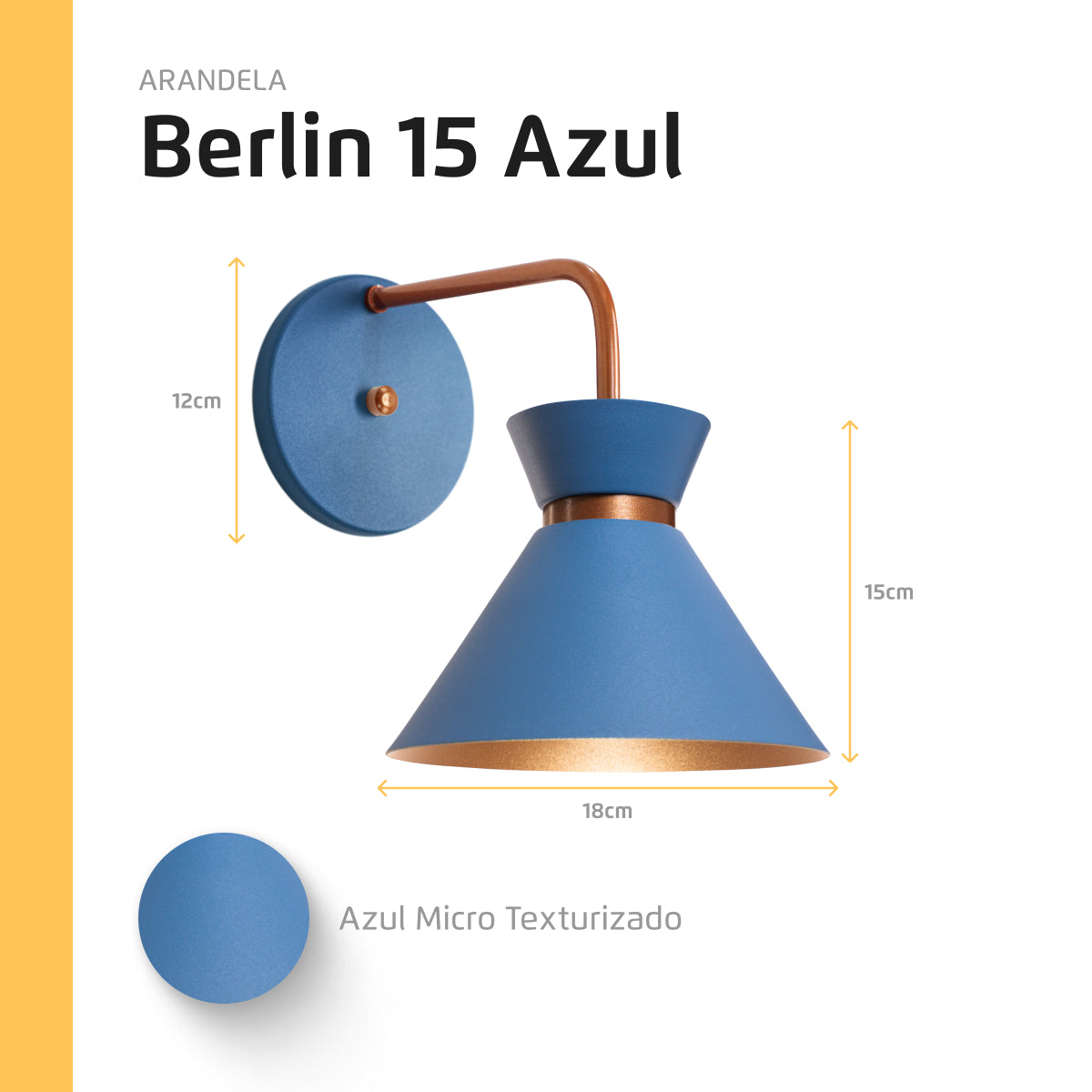 Arandela Parede Berlin 15cm Azul C/ Cobre