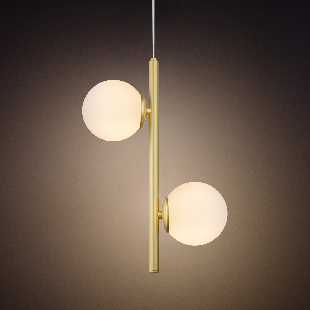 Luminária Pendente Galha Dourado 2 Globos Leitosos 12Cm