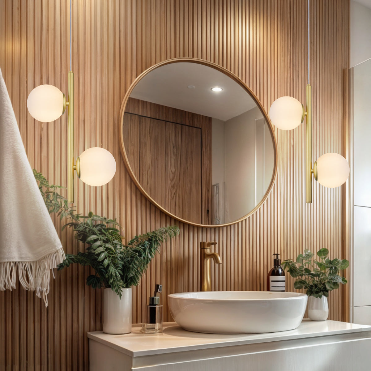 Luminária Pendente Galha Dourado 2 Globos Leitosos 12Cm