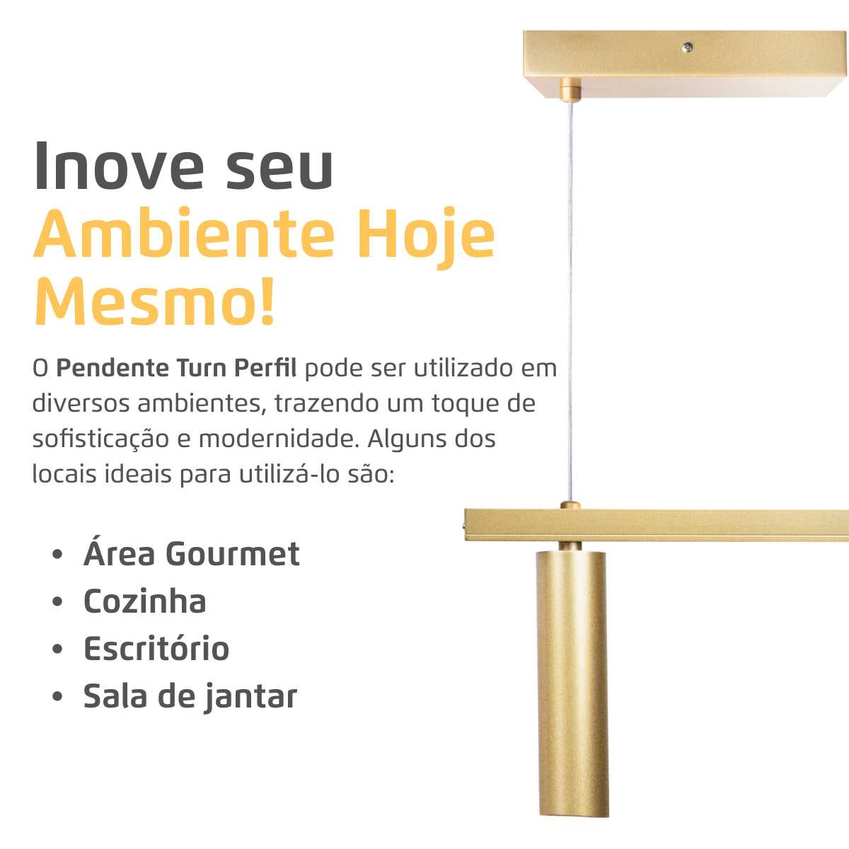 Luminária Pendente Perfil Turn 100Cm Led 22w 3000k Dourado