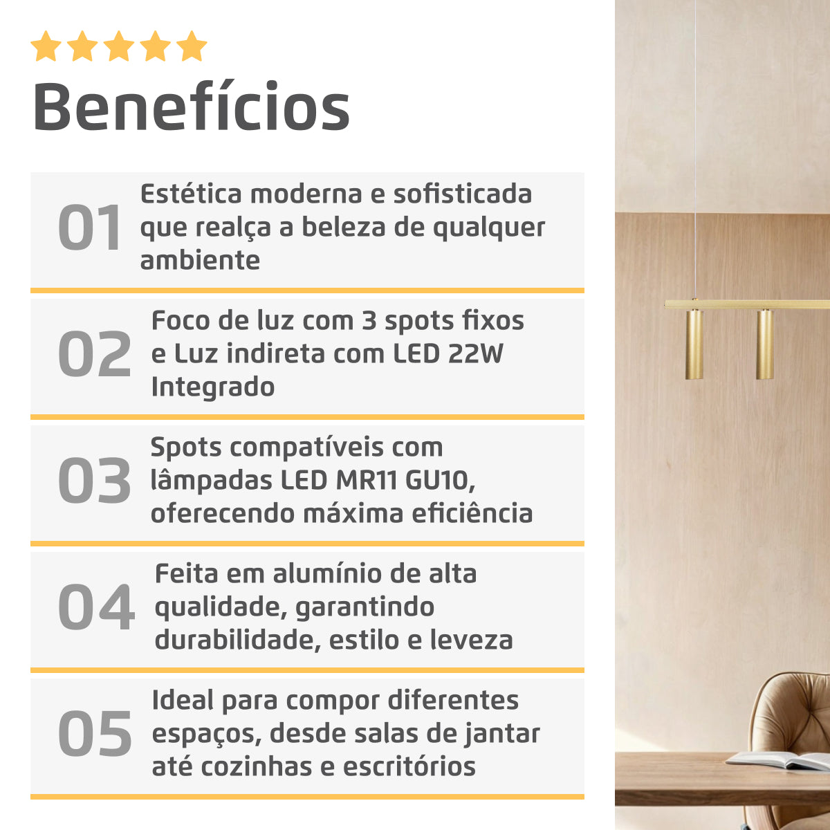 Luminária Pendente Perfil Turn 100Cm Led 22w 3000k Dourado