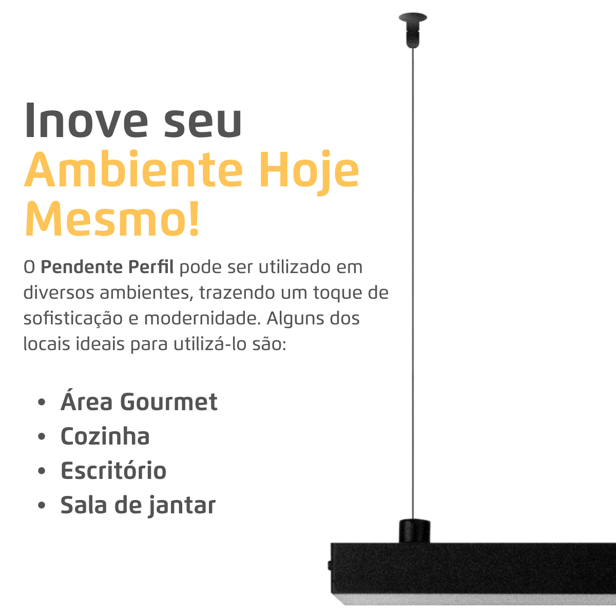 Luminária Pendente Perfil 100Cm Led 22w 3000k Preto