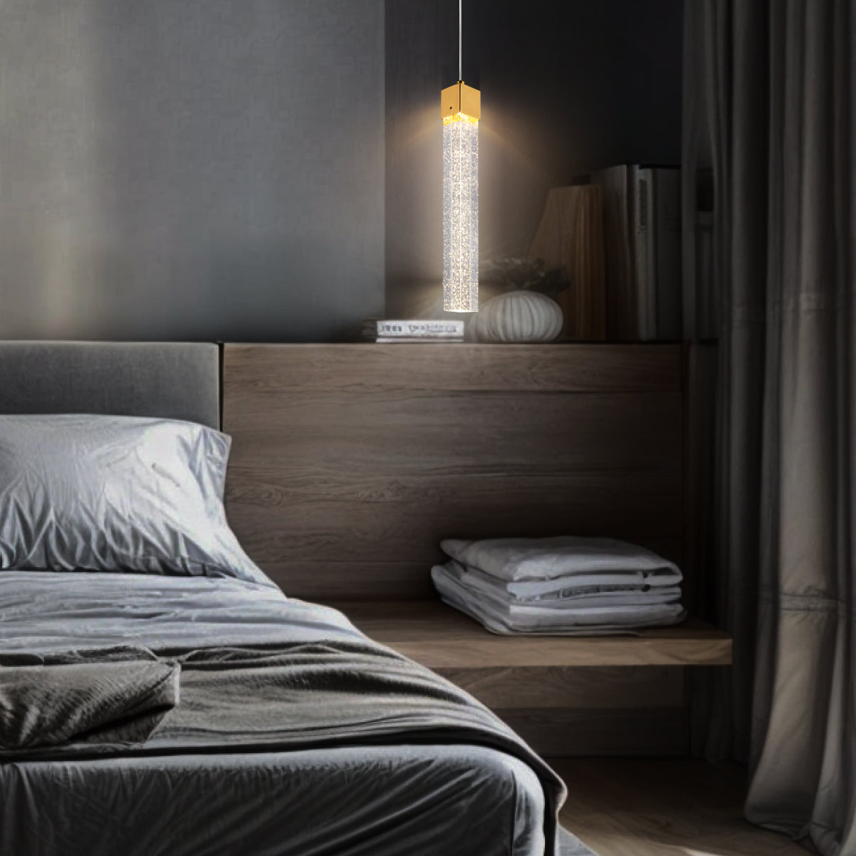 Pendente Luminária Dourado Tubo Cristal Quadrado 35cm Sindora