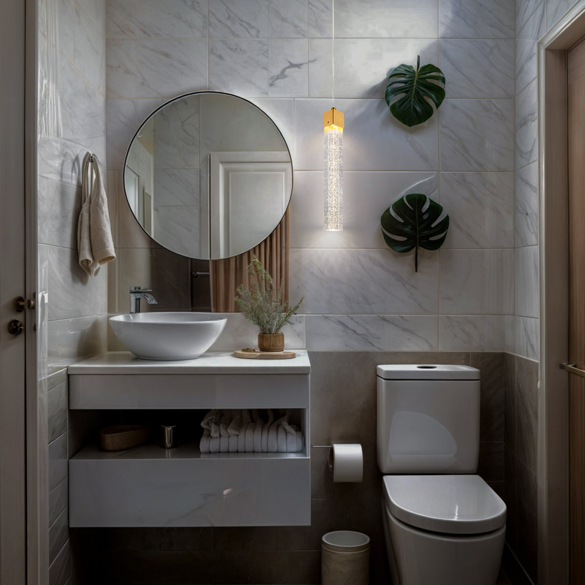 Pendente Luminária Dourado Tubo Cristal Quadrado 35cm Sindora