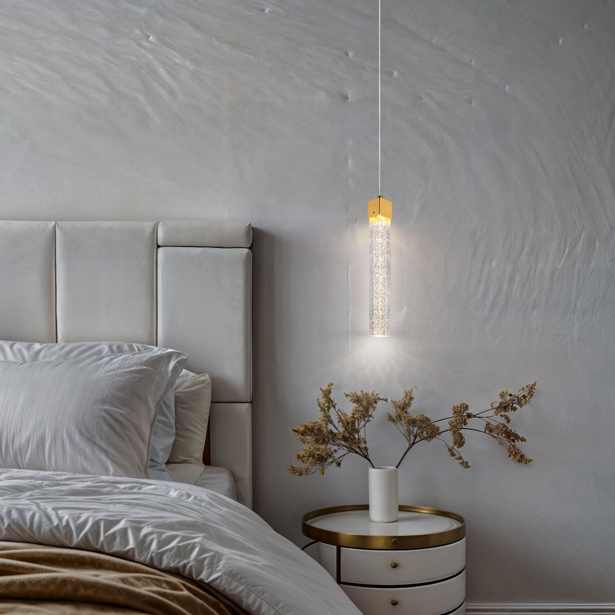 Pendente Luminária Dourado Tubo Cristal Quadrado 35cm Sindora